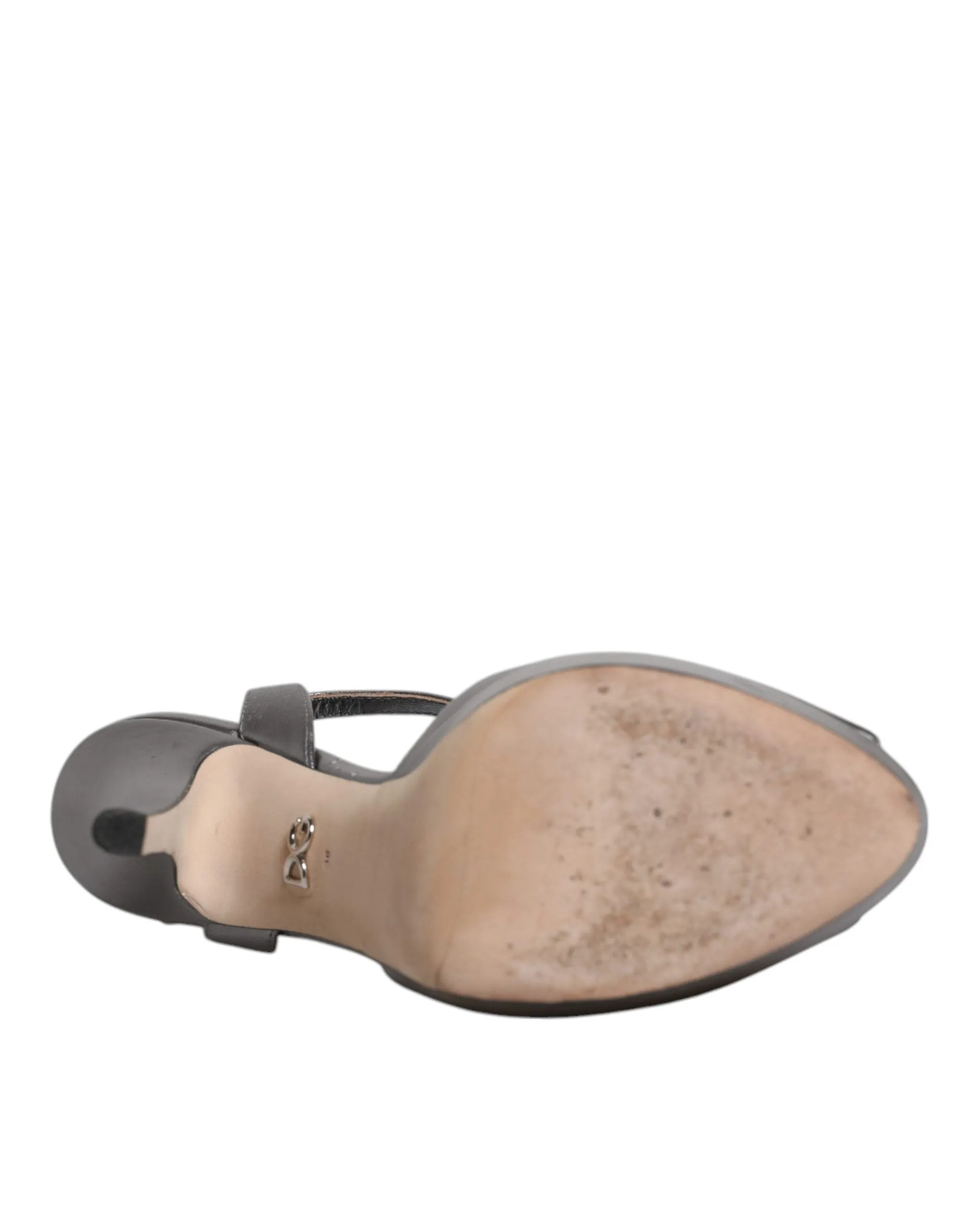 Dolce&Gabbana Women Silver Sandals 100% Leather Ankle Strap Heel Shoes Sz EUR 38