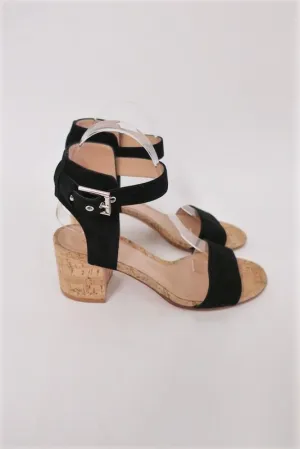 Gianvito Rossi Cork Sandals Rikki Black Suede Size 38 Ankle Strap Mid-Heel