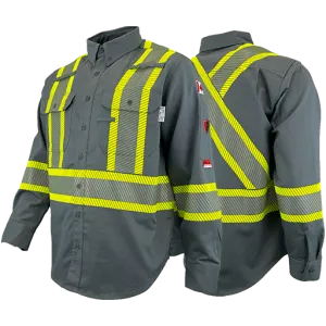 Grey FR / Arc Flash Work Shirts w/4" Segmented Striping by Atlas Workwear - Style 4044GR