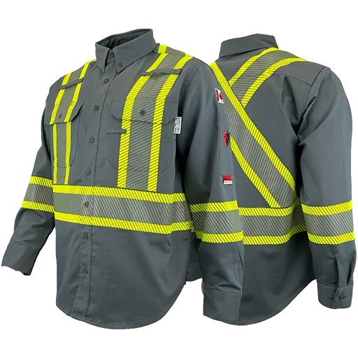 Grey FR / Arc Flash Work Shirts w/4" Segmented Striping by Atlas Workwear - Style 4044GR