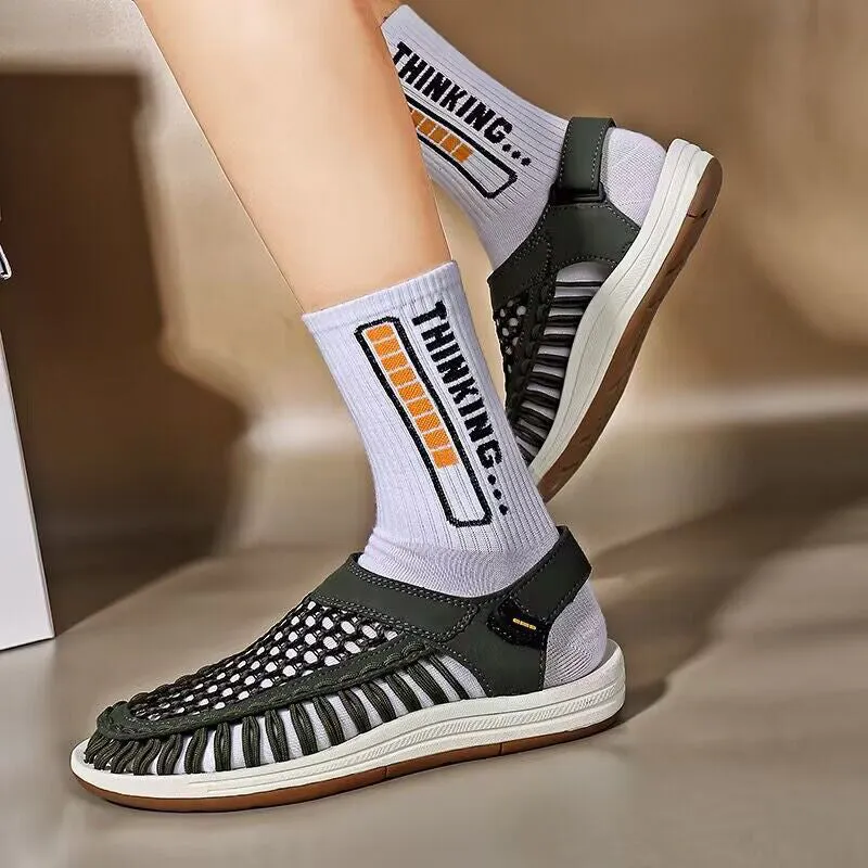 Hollow Out Beach Braided Velcro Sandals for Male