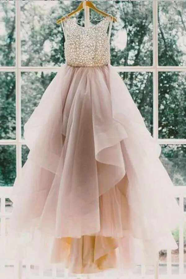 Long Custom Wedding Gowns A Line Scoop Neckline Organza Wedding Dress TN0079