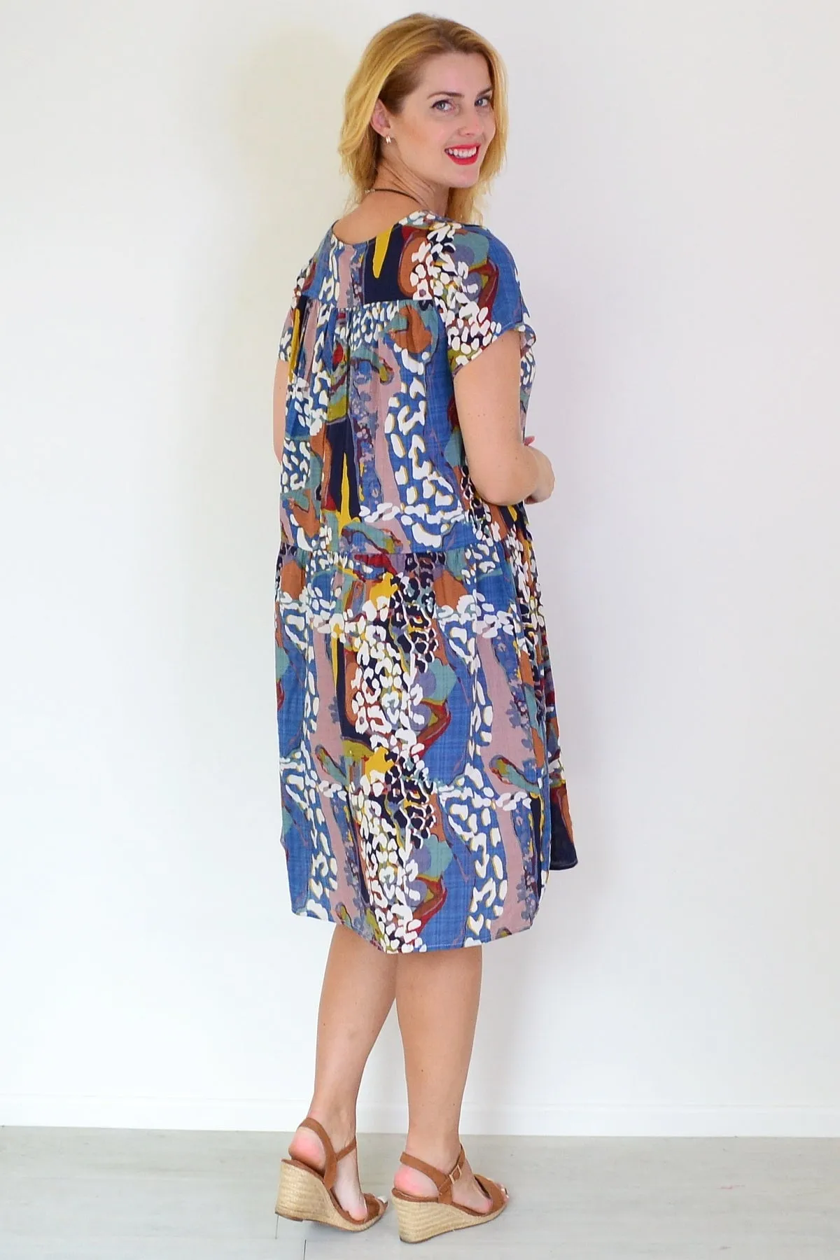Multicolor Pintuck Pleats Tunic Dress