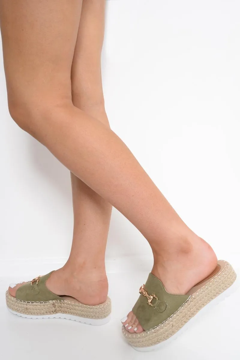 Olive Woven Platform Slip On Sandals - Liara