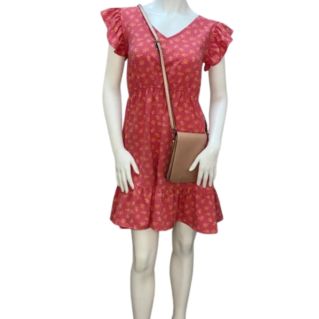 Pink dress with ruffle cap sleeves