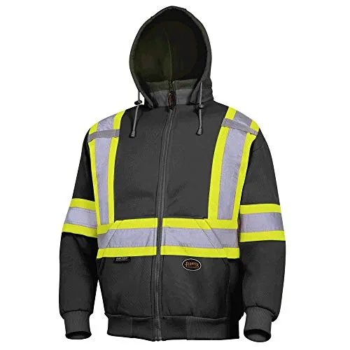 Pioneer V1060471 High Visibility Work Hoodie, Polyester Fleece