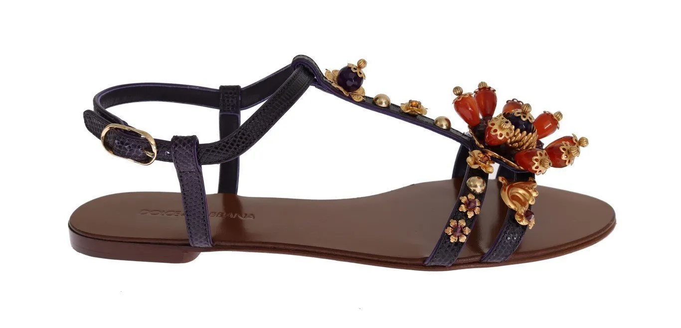 Purple Leather Crystal Sandals