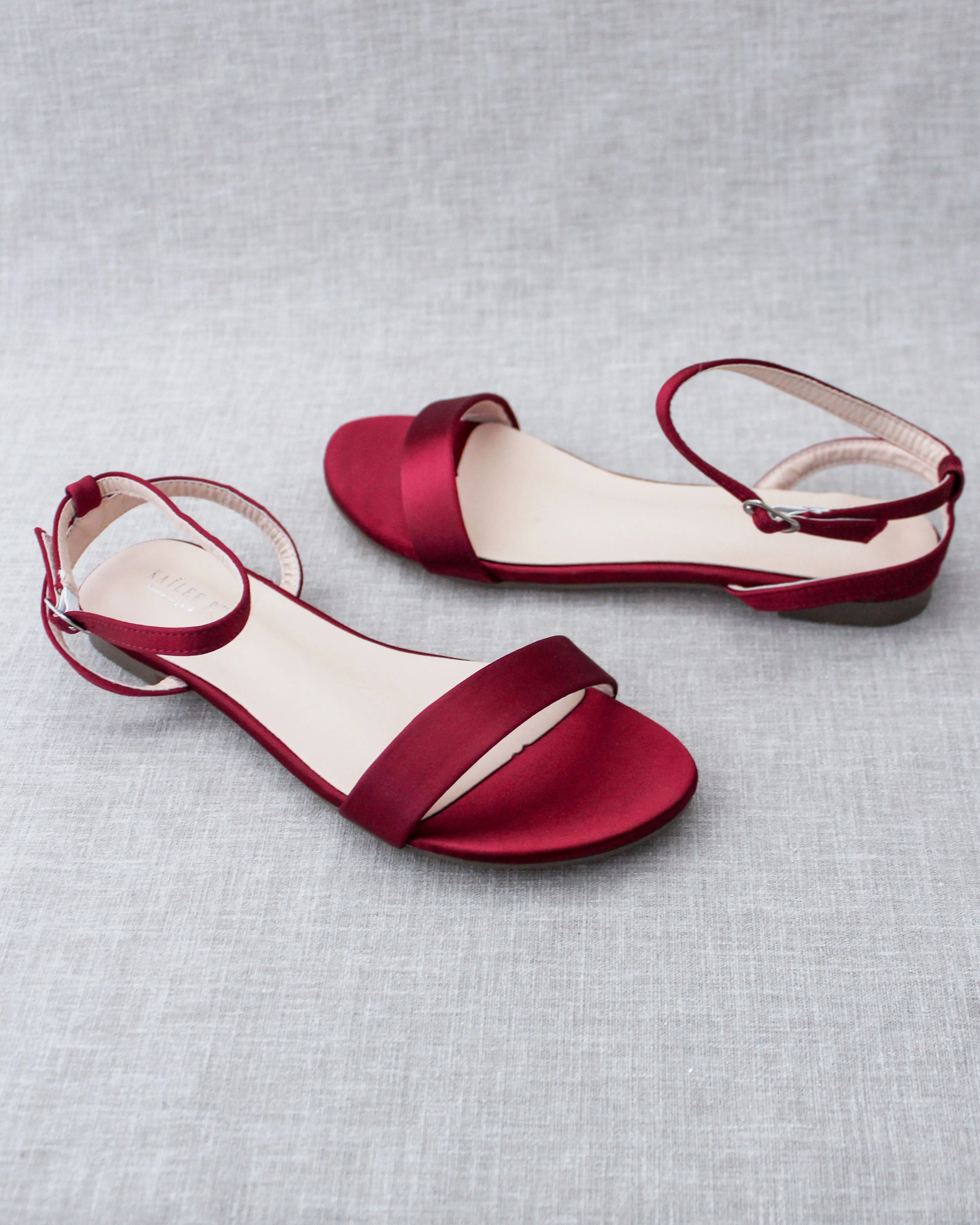 Satin Flat Sandal with Ankle Strap