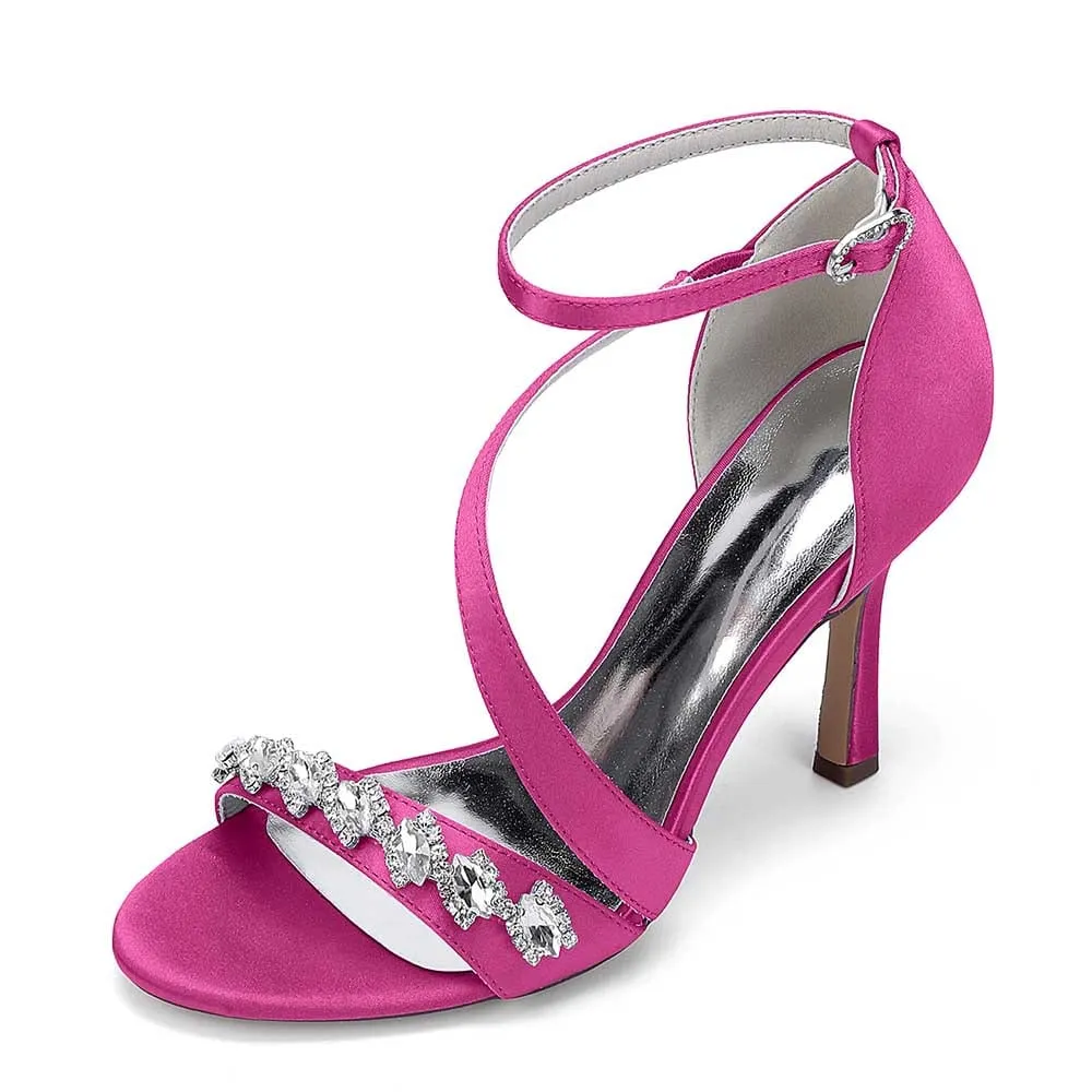 Satin Wedding Shoes Cross-Strap Dress Heels Hand-Made Bridal Shoes Prom Heels