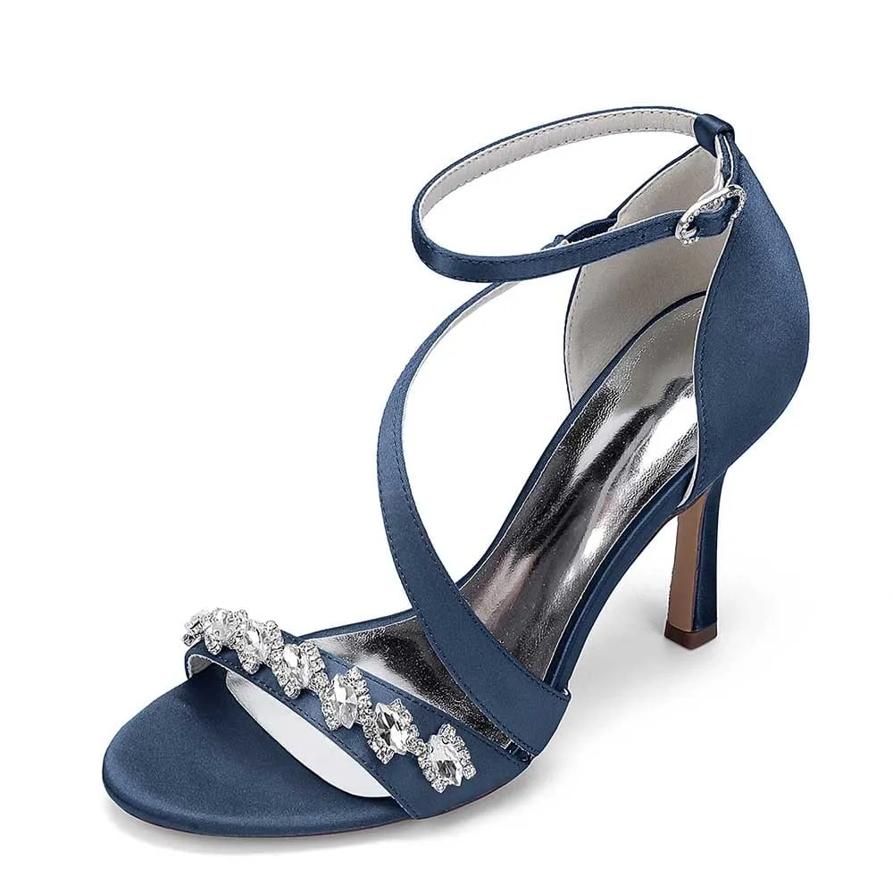 Satin Wedding Shoes Cross-Strap Dress Heels Hand-Made Bridal Shoes Prom Heels