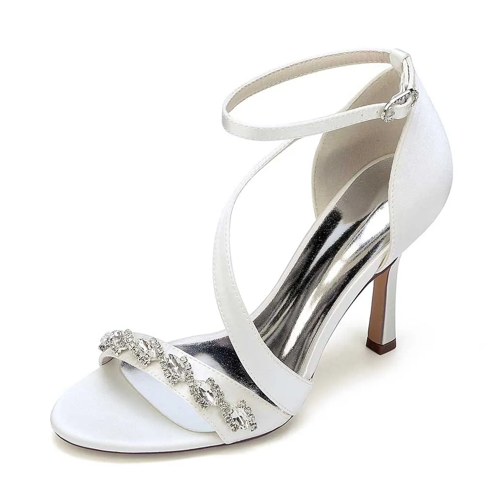 Satin Wedding Shoes Cross-Strap Dress Heels Hand-Made Bridal Shoes Prom Heels