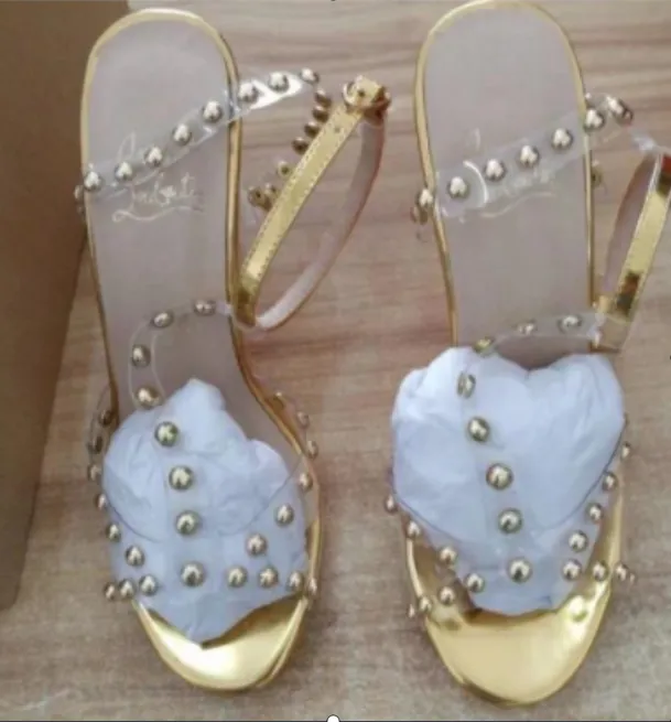Summer Gold Shoes 2022 Sexy Stiletto Heel Genuine Leather Sandals