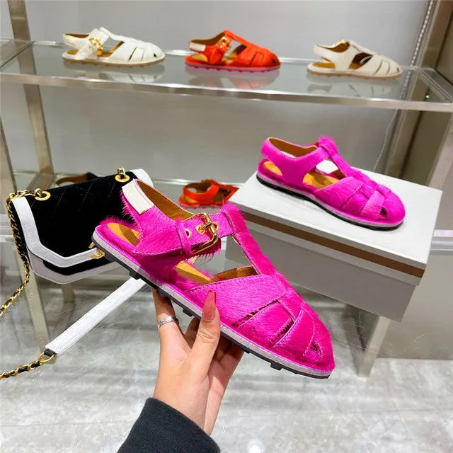T-strap Design Round Toe Casual Flat Sandals