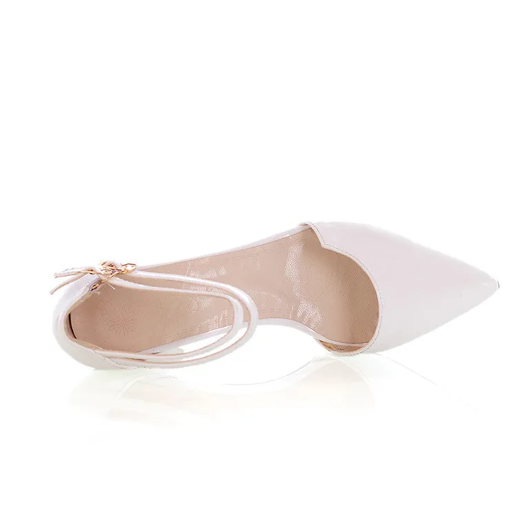 Women's Candy Color Pointed Toe Hollow Out Double Strap Block Heel Sandals