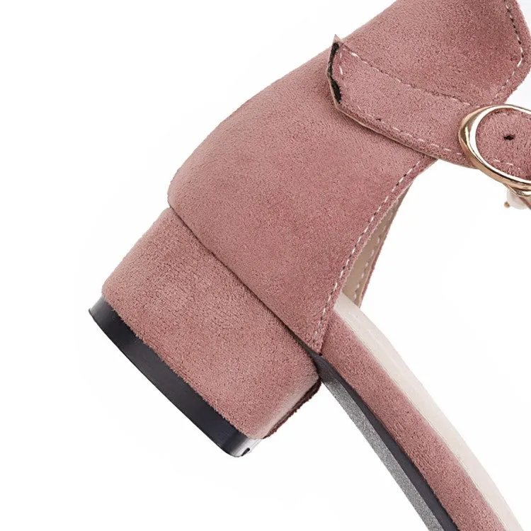 Women's Flora Ankle Strap Pearls Hollow Out Block Heel Low Heels Sandals