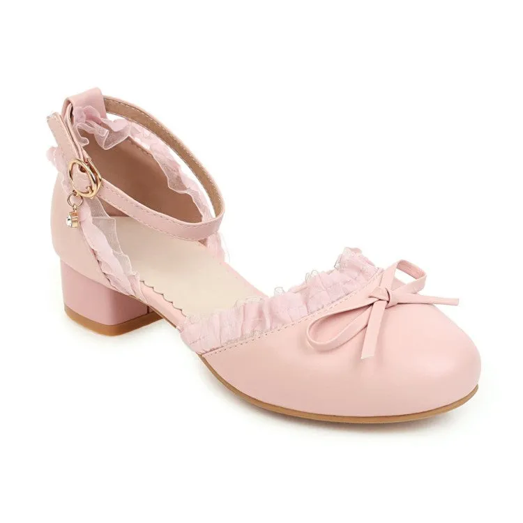 Women's Lolita Round Toe Lace Butterfly Knot Hollow Out Block Heel Low Heels Sandals