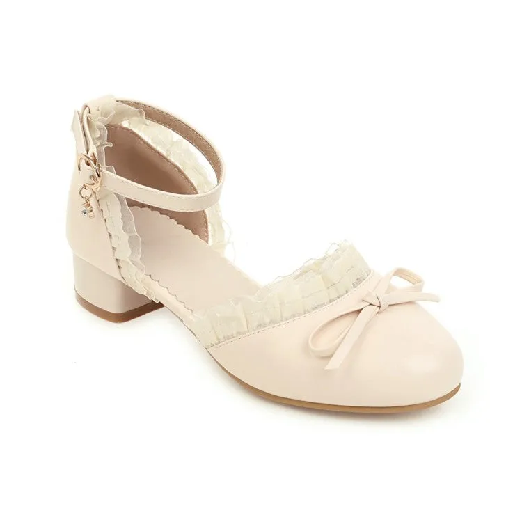 Women's Lolita Round Toe Lace Butterfly Knot Hollow Out Block Heel Low Heels Sandals