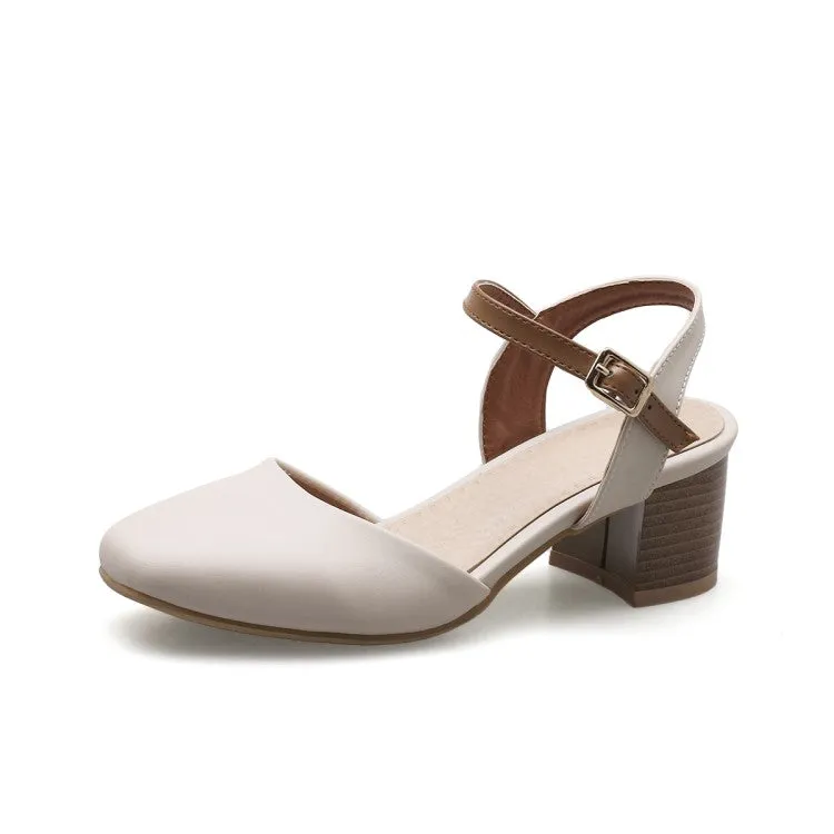 Women's Solid Color Ankle Strap Block Heel Sandals