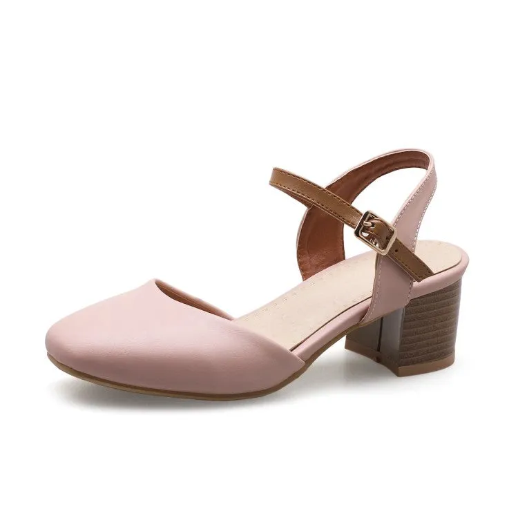 Women's Solid Color Ankle Strap Block Heel Sandals