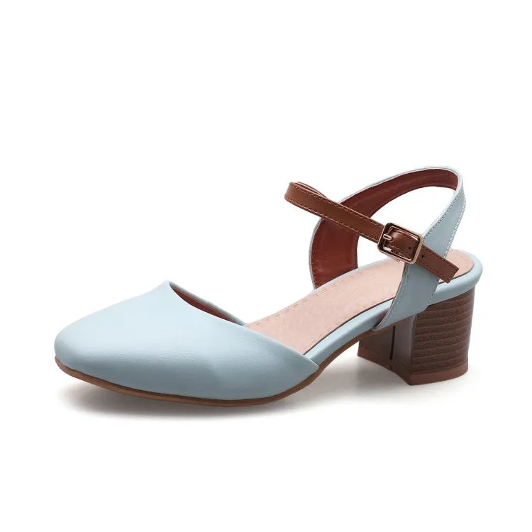 Women's Solid Color Ankle Strap Block Heel Sandals