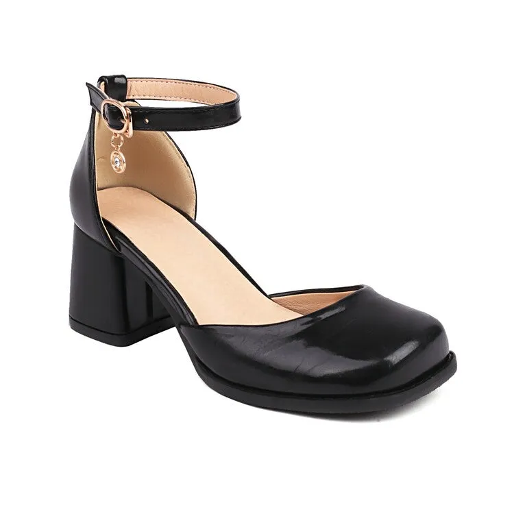 Women's Square Toe Ankle Strap Block Chunky Heel Sandals
