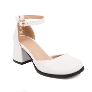 Women's Square Toe Ankle Strap Block Chunky Heel Sandals